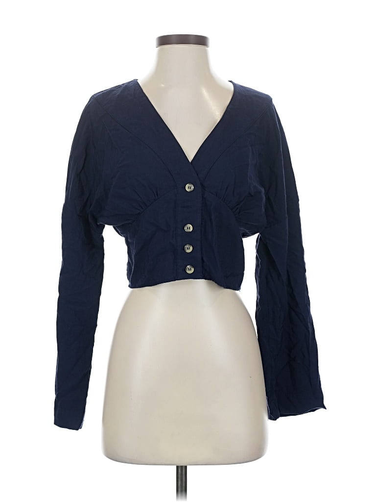 Pre-owned Free People Long Sleeve Blouse In Blue