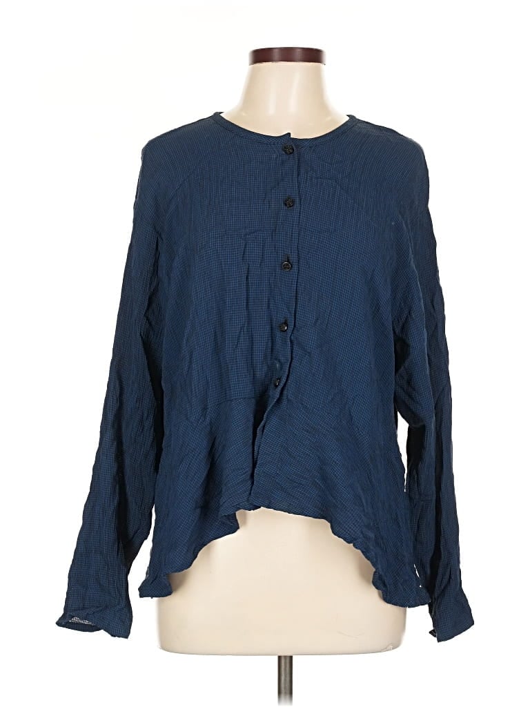 Pre-owned Flax Long Sleeve Blouse In Blue