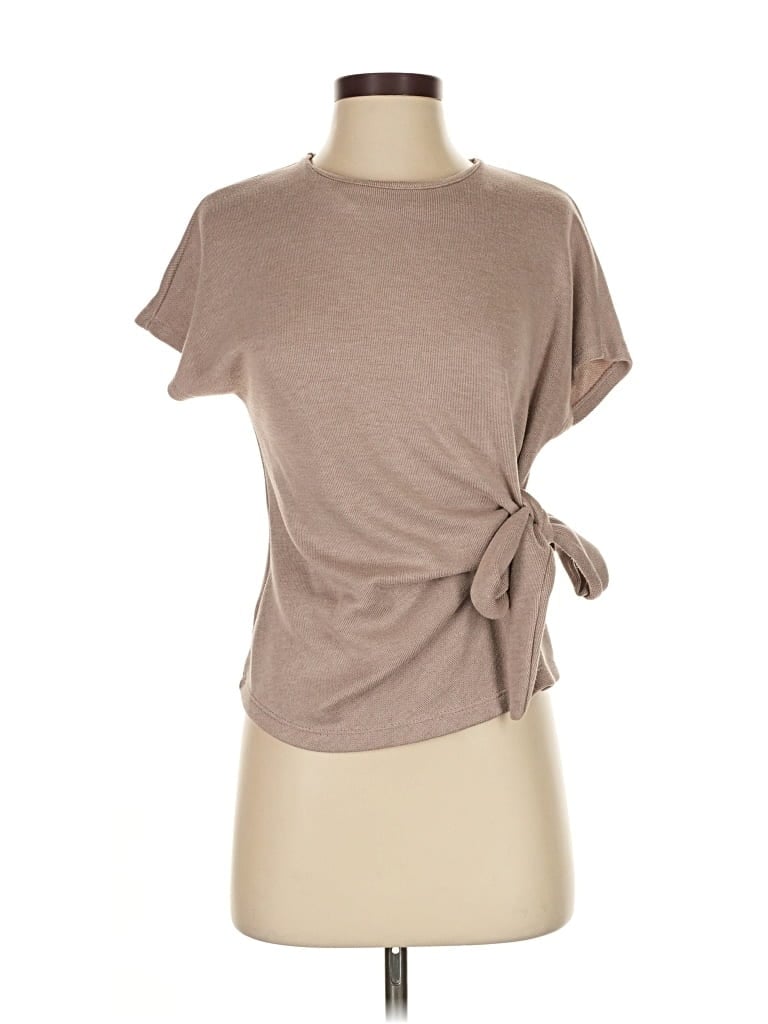 Pre-owned Zara Short Sleeve Top Tan Crew Neck Tops In Brown