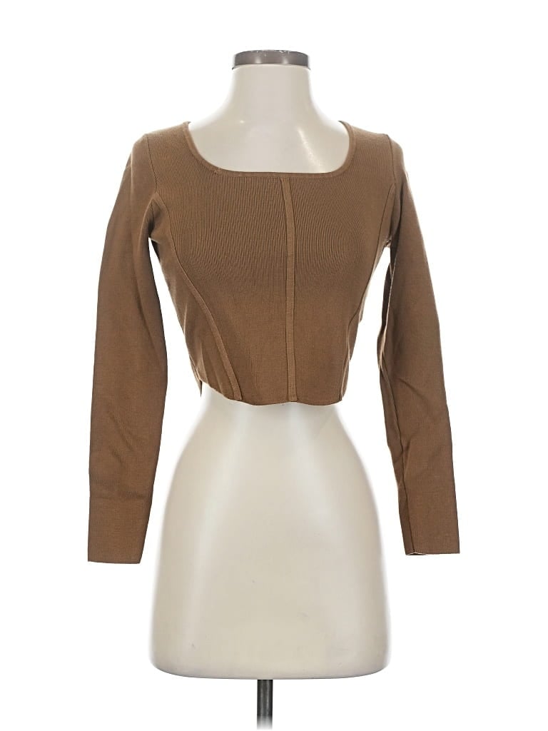 Pre-owned House Of Harlow 1960 Long Sleeve Top Brown Square Neckline Tops