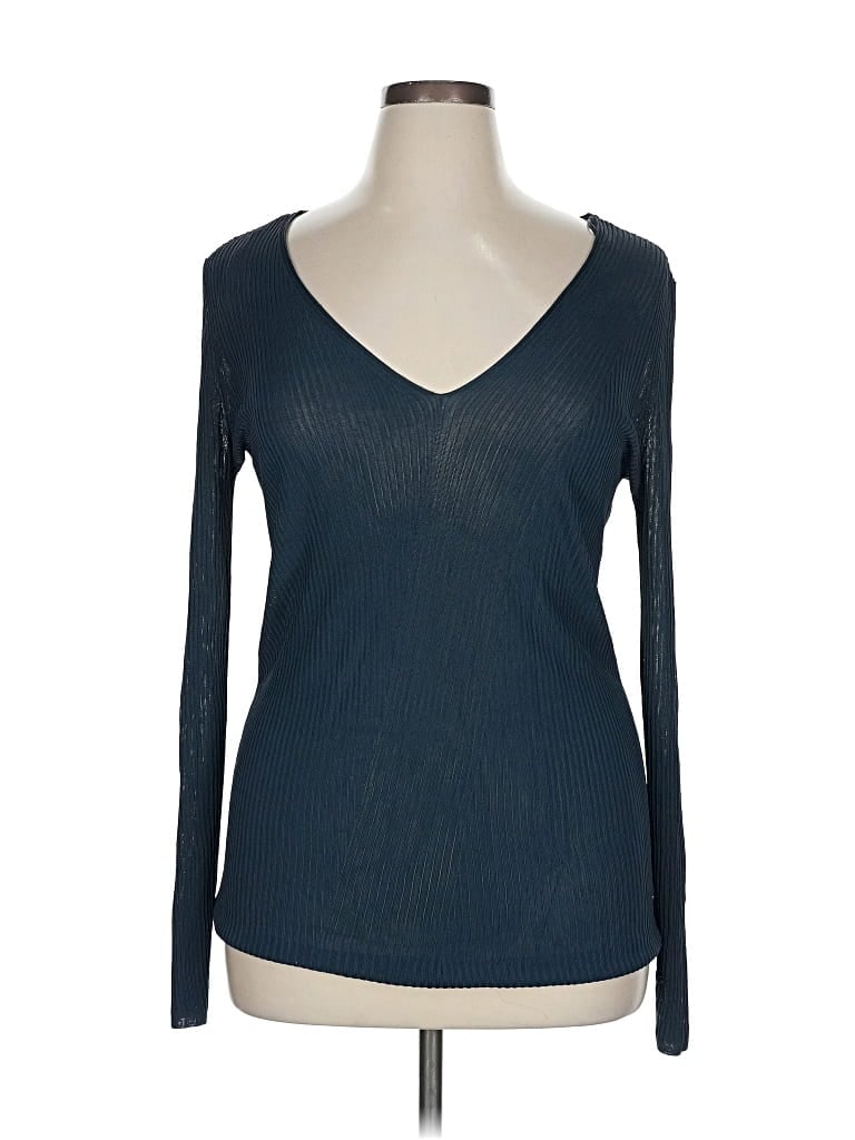 Pre-owned Lafayette 148 Long Sleeve Top Blue V Neck Tops