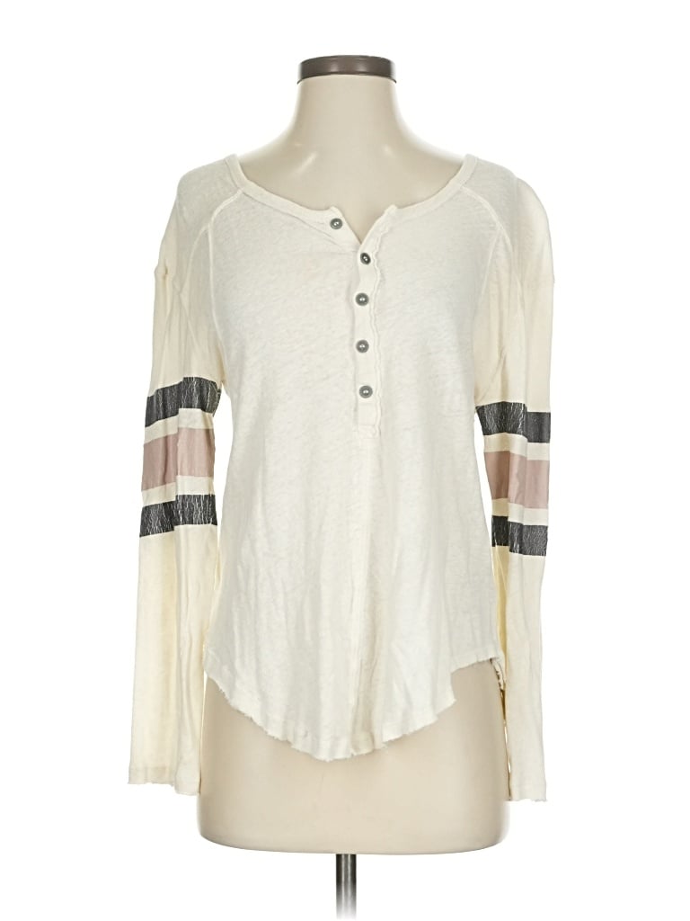 Pre-owned We The Free Long Sleeve Henley Shirt In White