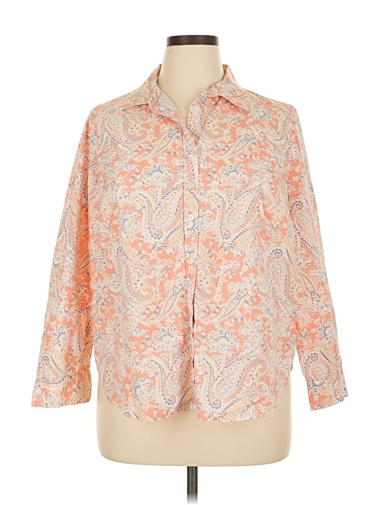 TALBOTS OUTLET Pre-owned 3/4 Sleeve Button Down Shirt In Orange