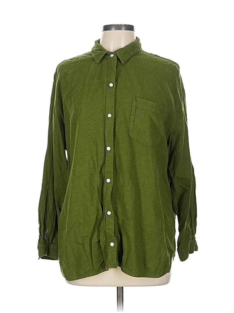 Pre-owned Old Navy Long Sleeve Button Down Shirt In Green