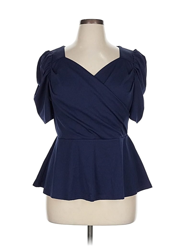 Pre-owned Grace Karin Short Sleeve Top Blue Sweetheart Neckline Tops