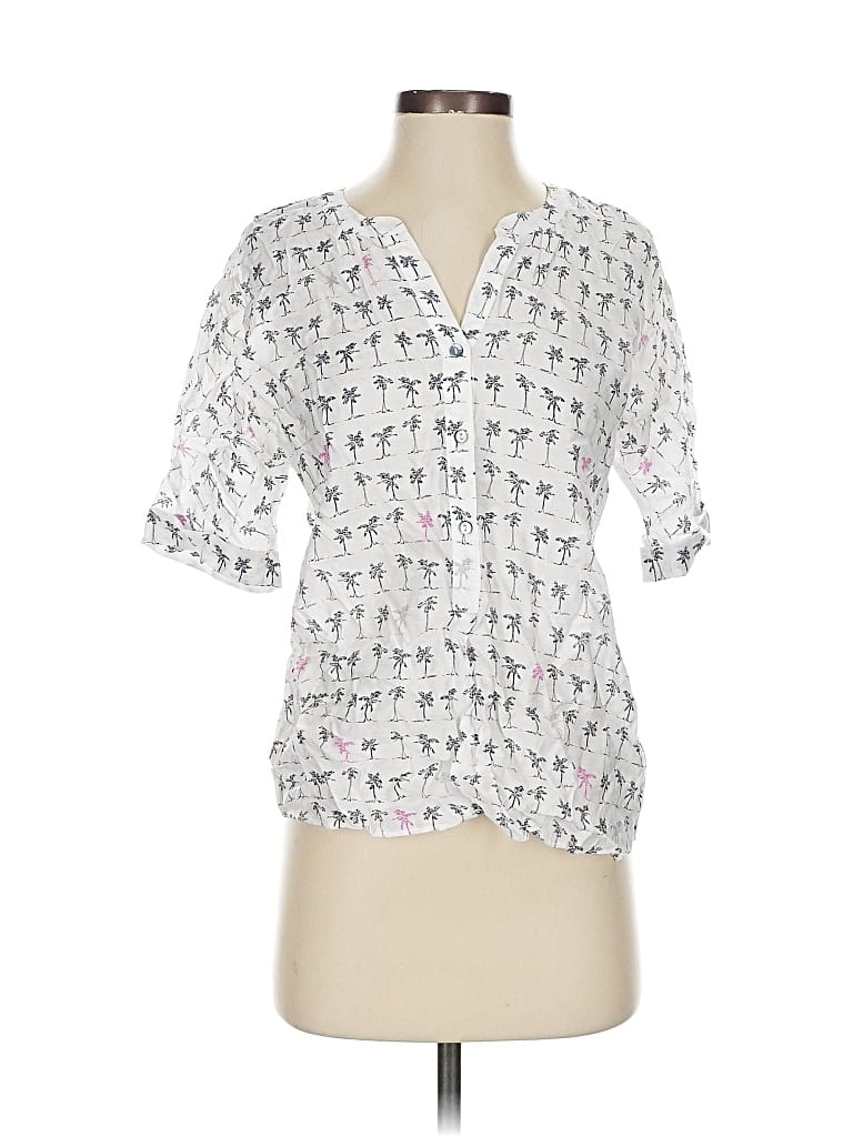Pre-owned Nic + Zoe Short Sleeve Blouse In White