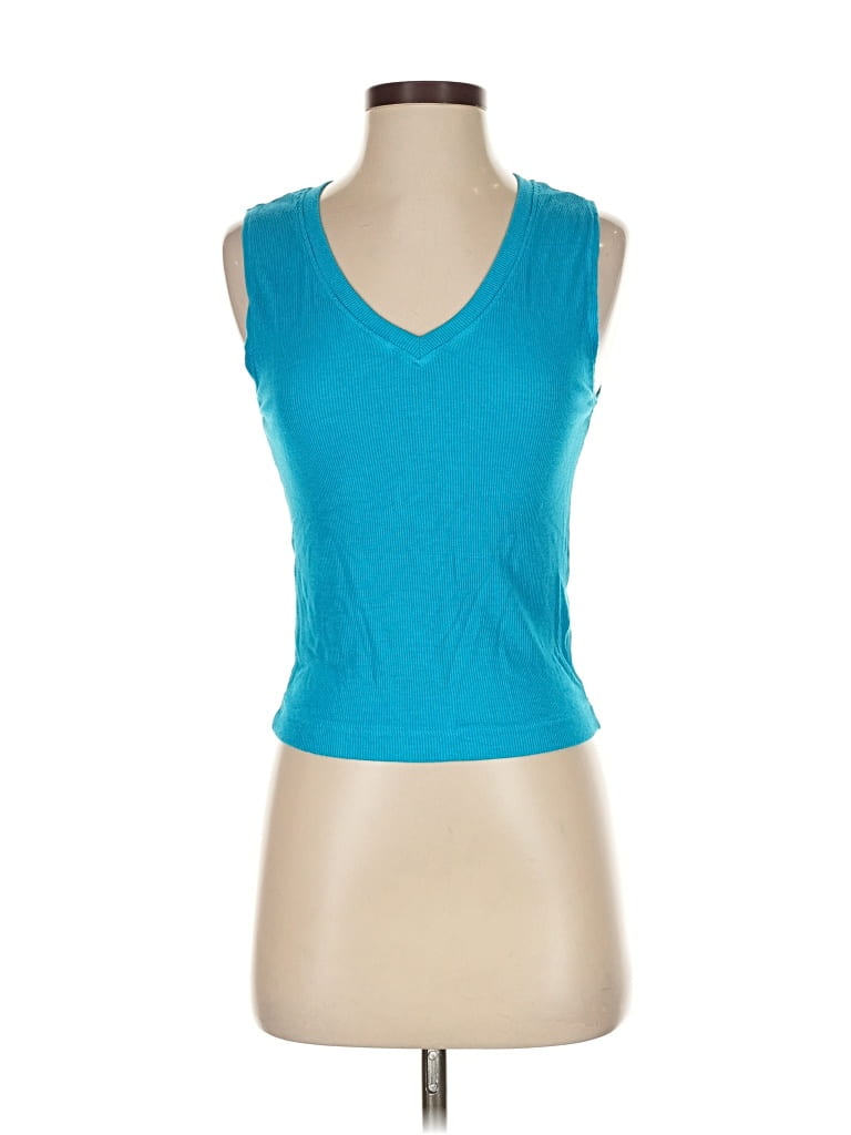 Pre-owned Michael Stars Tank Top Teal Plunge Neckline Tops In Blue
