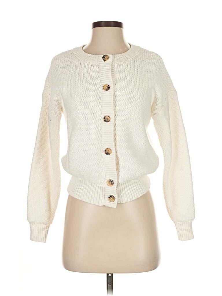Pre-owned Ann Taylor Cardigan Sweater In White