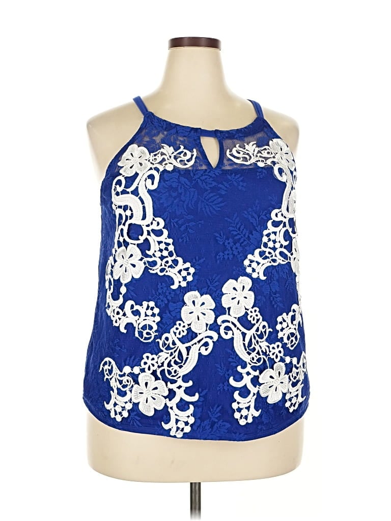 Pre-owned Inc International Concepts Tank Top Blue Halter Neckline Tops