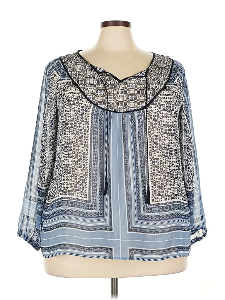 Pre-owned Rose + Olive 3/4 Sleeve Blouse In Blue