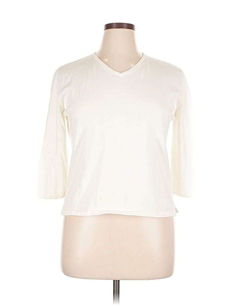 Pre-owned Façonnable 3/4 Sleeve Top Ivory V Neck Tops In White