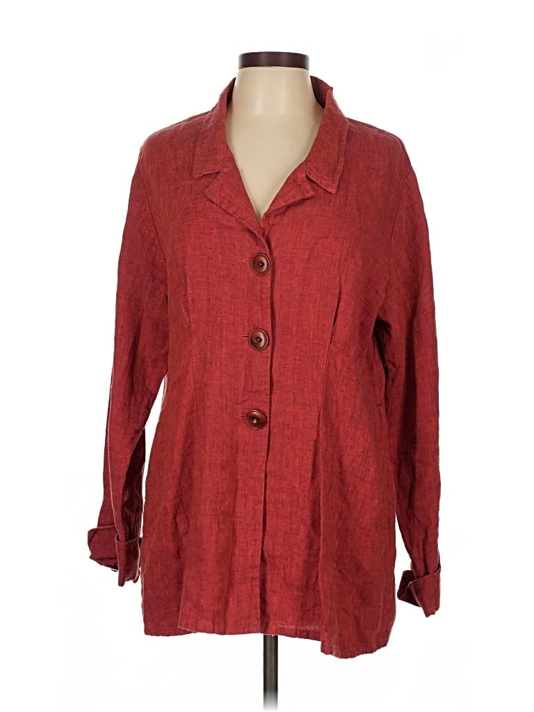 Pre-owned Flax 3/4 Sleeve Button Down Shirt In Red