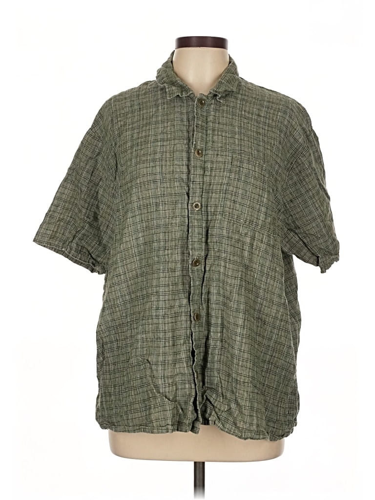 Pre-owned Flax Short Sleeve Button Down Shirt In Green