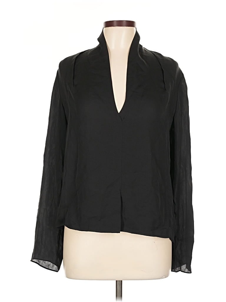 Pre-owned Vince Long Sleeve Silk Top Black Open Neckline Tops