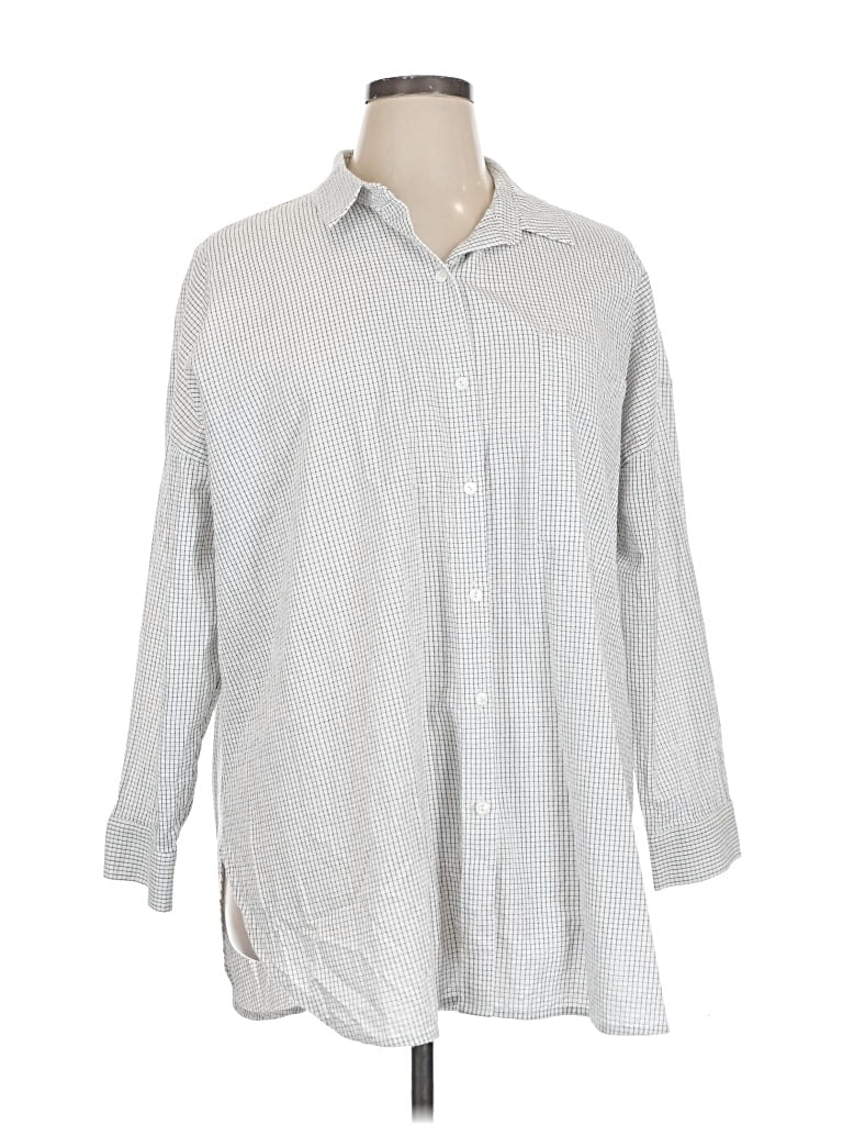 Pre-owned Eileen Fisher 3/4 Sleeve Button Down Shirt In Silver