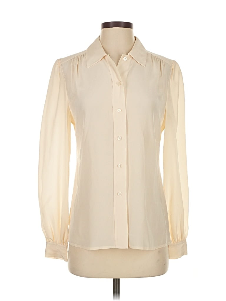 Pre-owned Tory Burch Long Sleeve Silk Top Ivory Tie Neck Tops In White