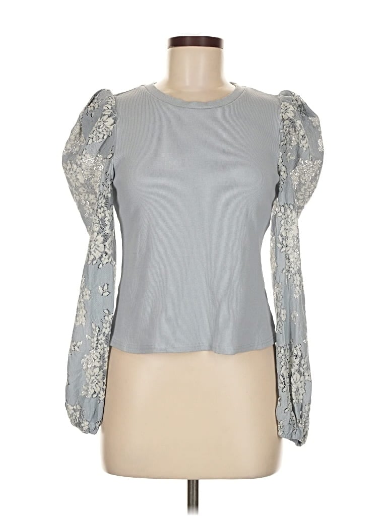 Pre-owned Left Coast By Dolan Long Sleeve Top Blue Sweetheart Neckline Tops