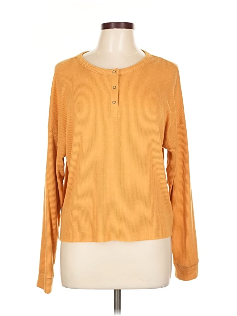 Pre-owned American Eagle Outfitters Long Sleeve Henley Shirt In Orange