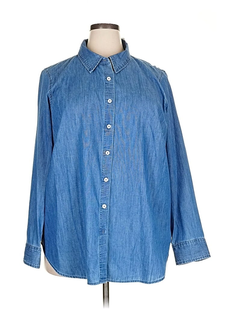 Pre-owned Talbots Outlet 3/4 Sleeve Button Down Shirt In Blue