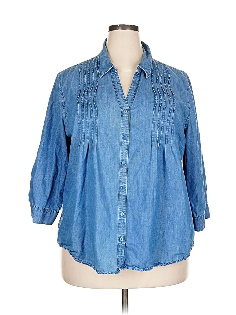 Pre-owned Gloria Vanderbilt 3/4 Sleeve Button Down Shirt In Blue
