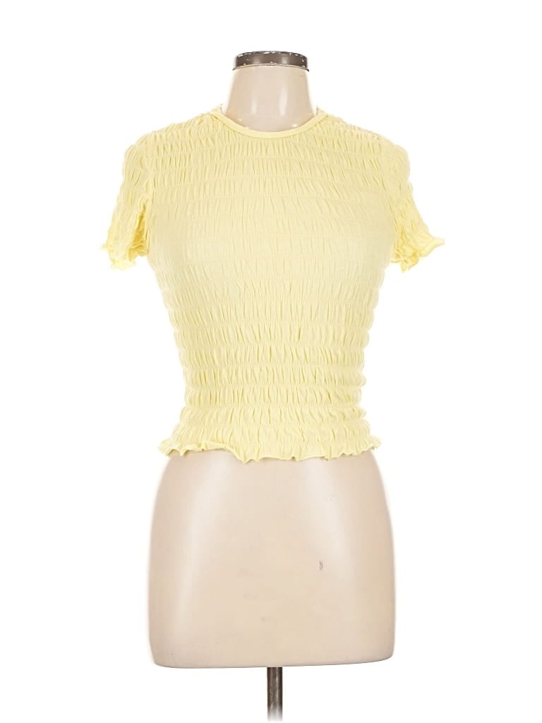 Pre-owned Kimchi Blue Short Sleeve Top Yellow Mock Neckline Tops