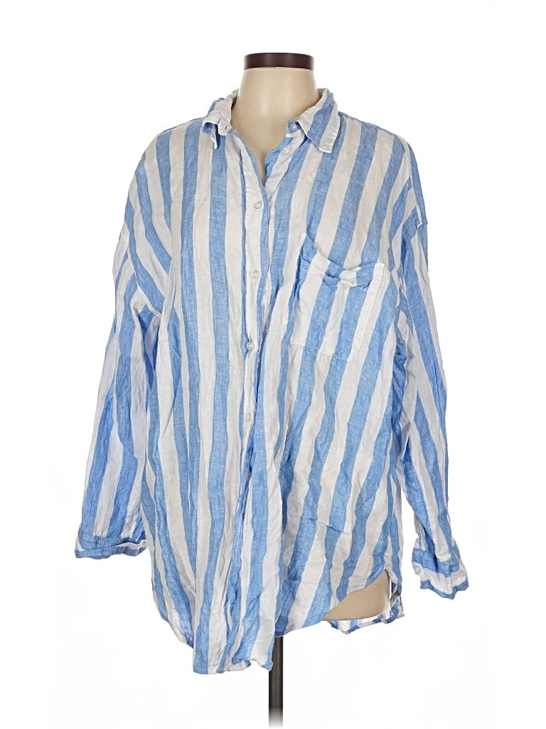 Pre-owned H&m 3/4 Sleeve Button Down Shirt In Blue