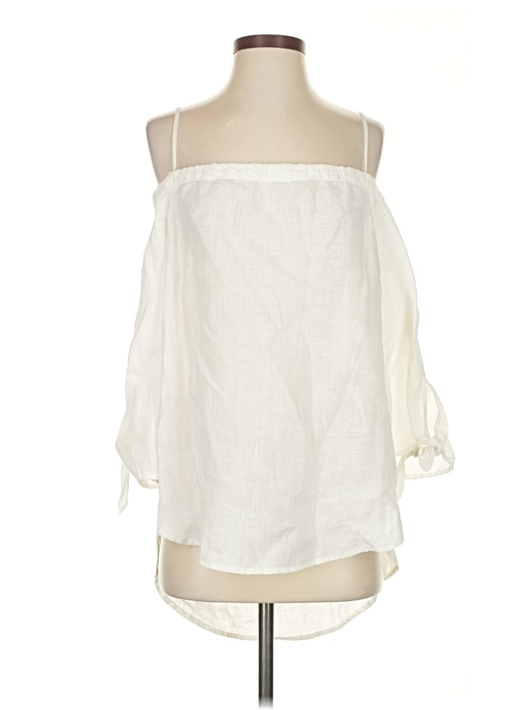 Pre-owned Side Stitch 3/4 Sleeve Blouse In White
