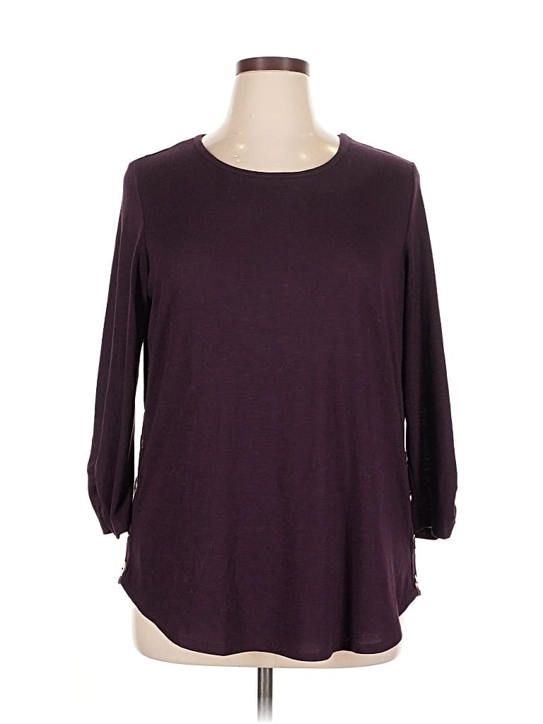 Pre-owned Fortune + Ivy Long Sleeve Top Purple Scoop Neck Tops
