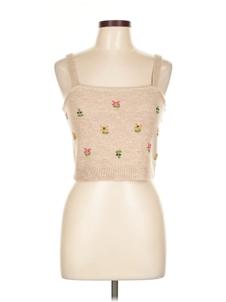 Pre-owned English Factory Sleeveless Top Tan Sweetheart Neckline Tops In Brown