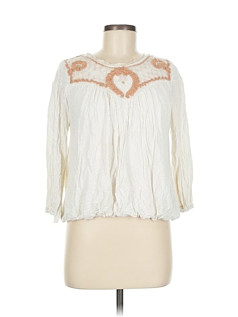 Pre-owned Free People 3/4 Sleeve Blouse In White