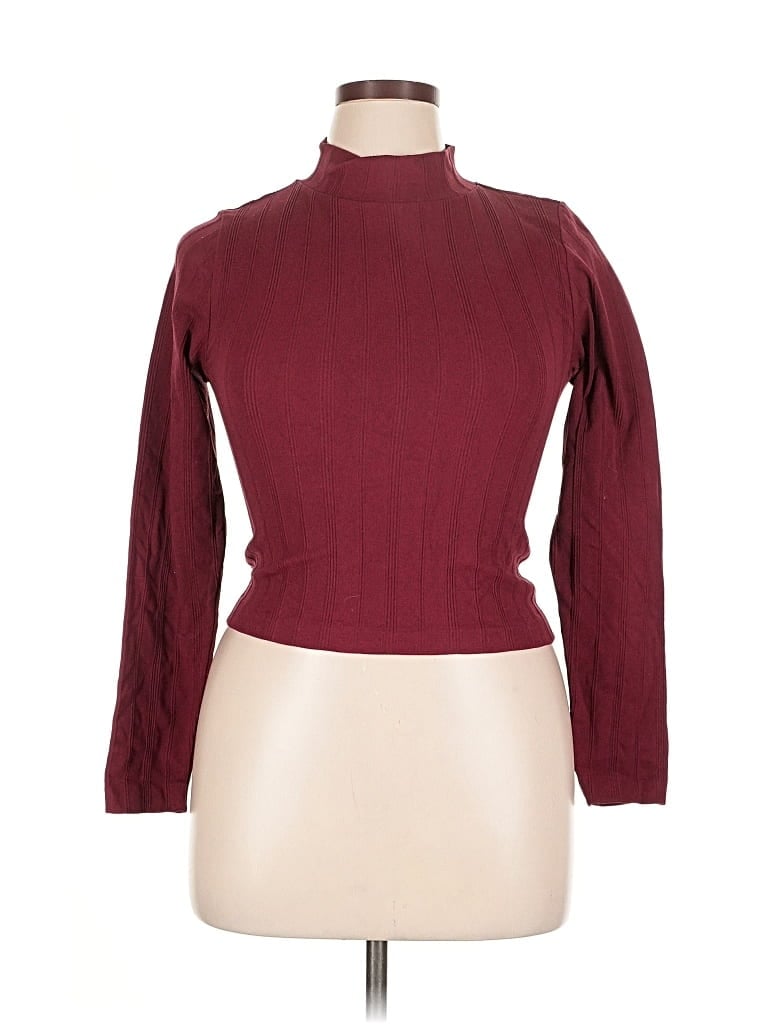 Pre-owned No Comment 3/4 Sleeve Turtleneck In Burgundy