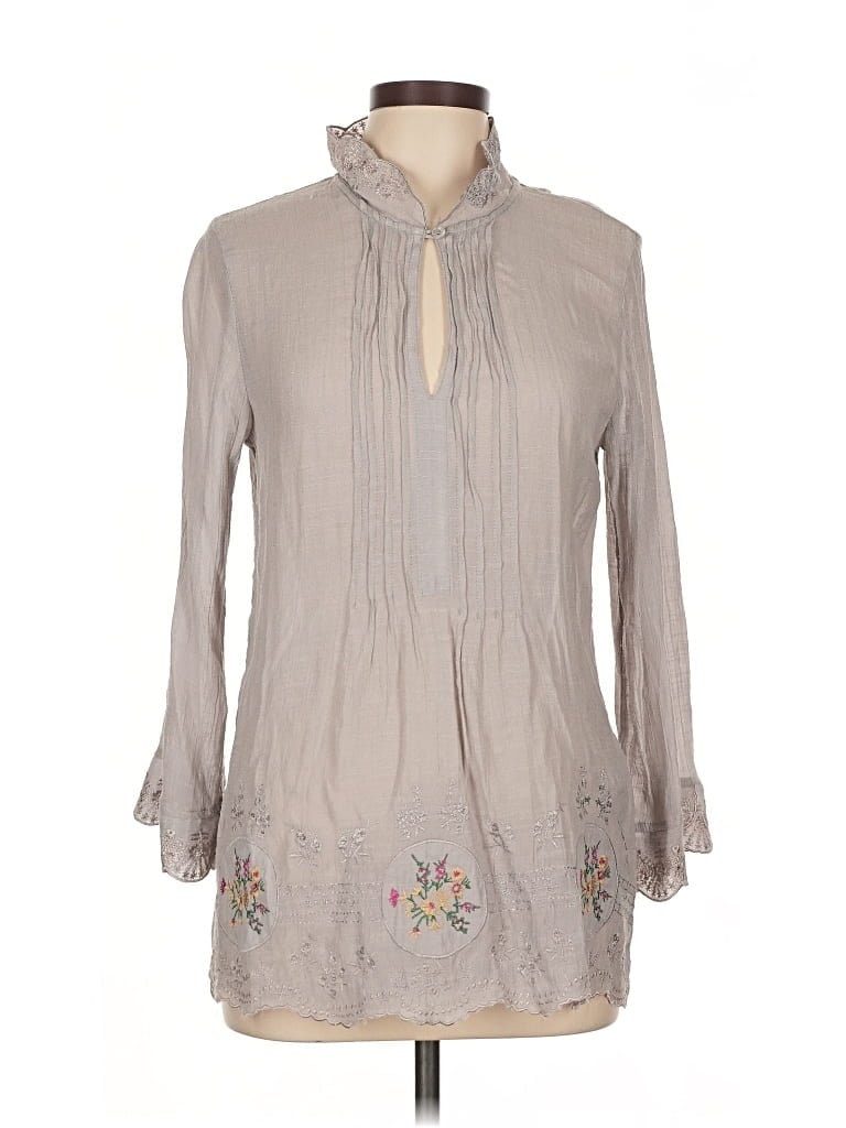 Pre-owned Solitaire Long Sleeve Blouse In Gray