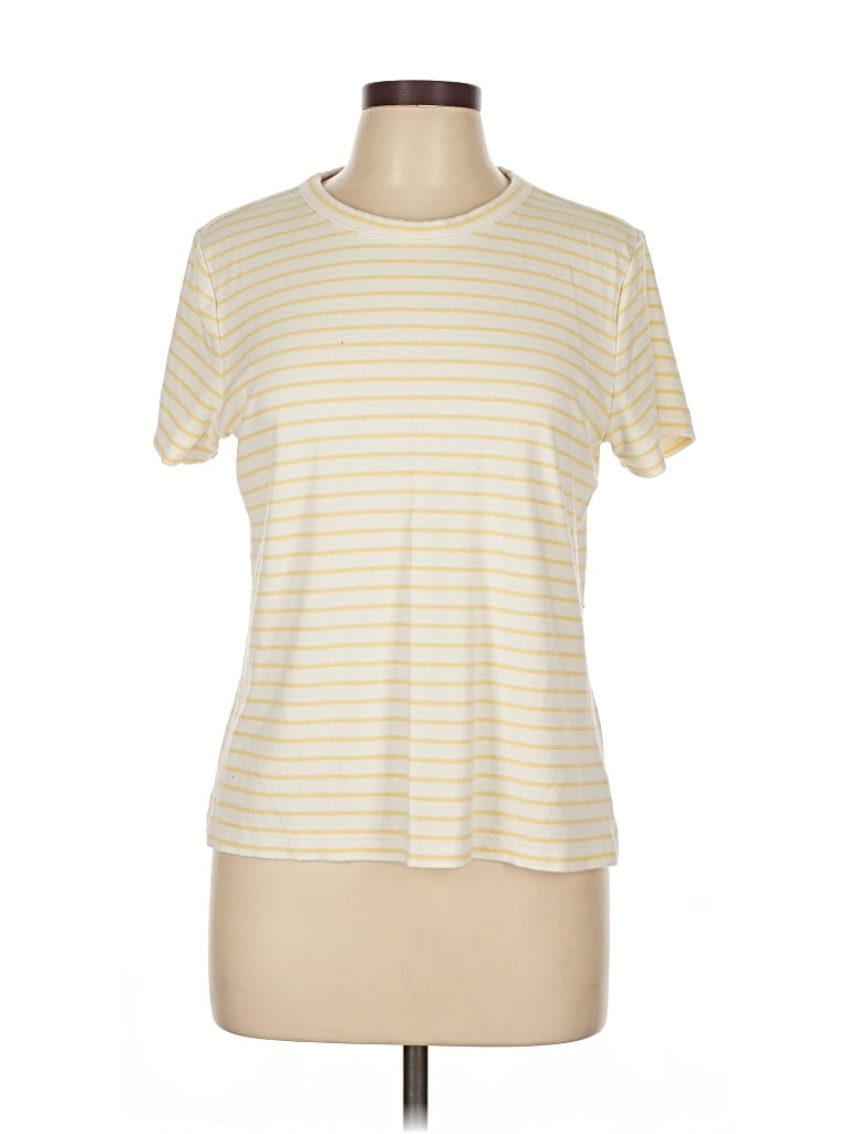Pre-owned Lands' End Short Sleeve Top Yellow Crew Neck Tops