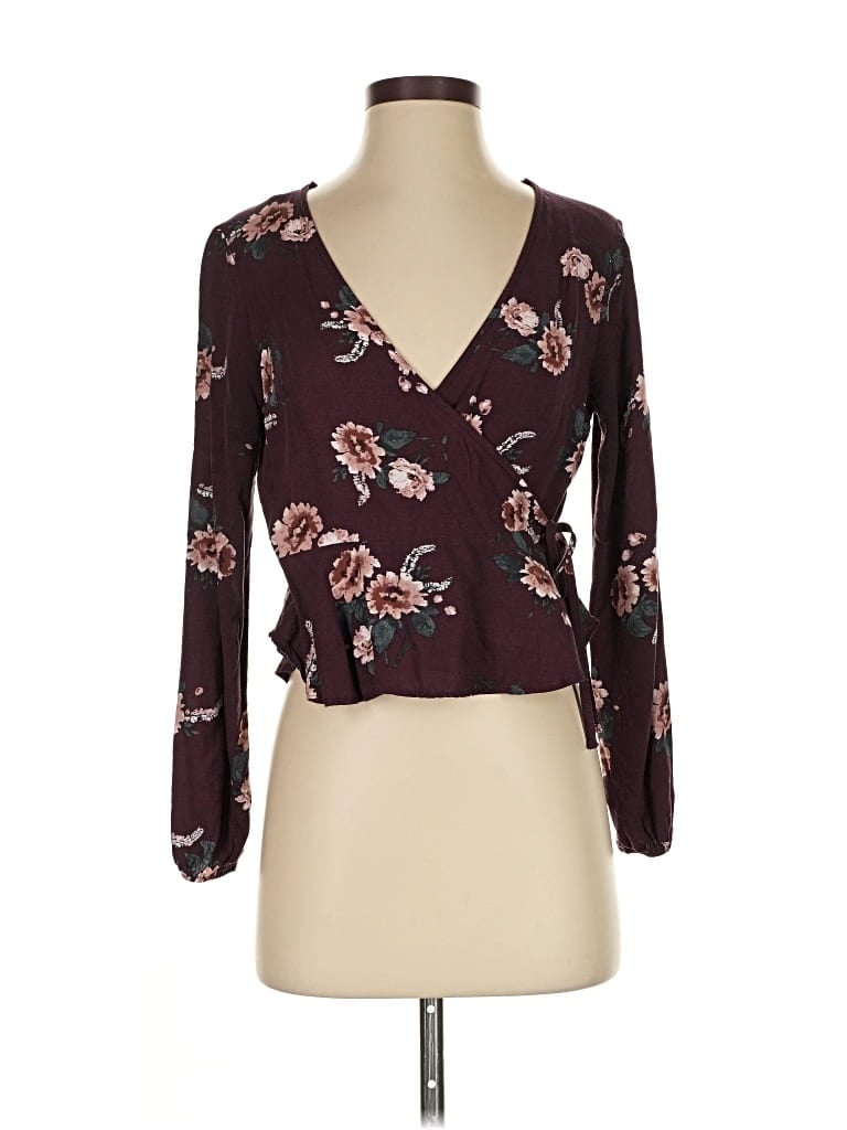 Pre-owned Wild Fable 3/4 Sleeve Blouse In Burgundy