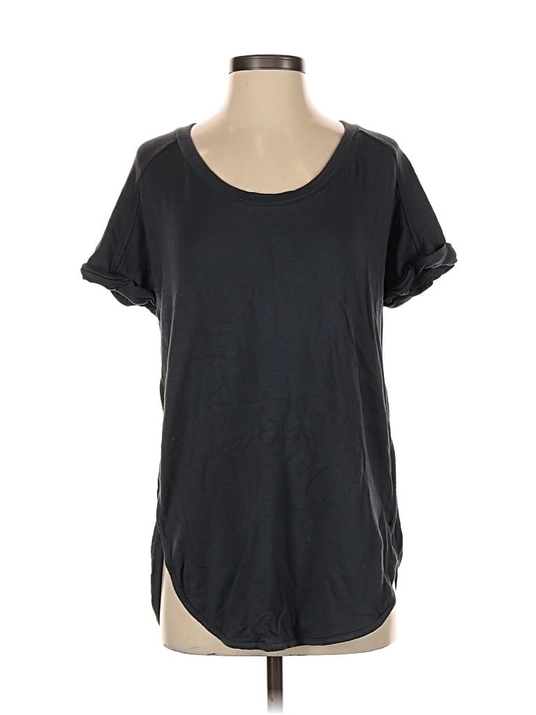 Pre-owned Lou & Grey Short Sleeve Top Black Scoop Neck Tops