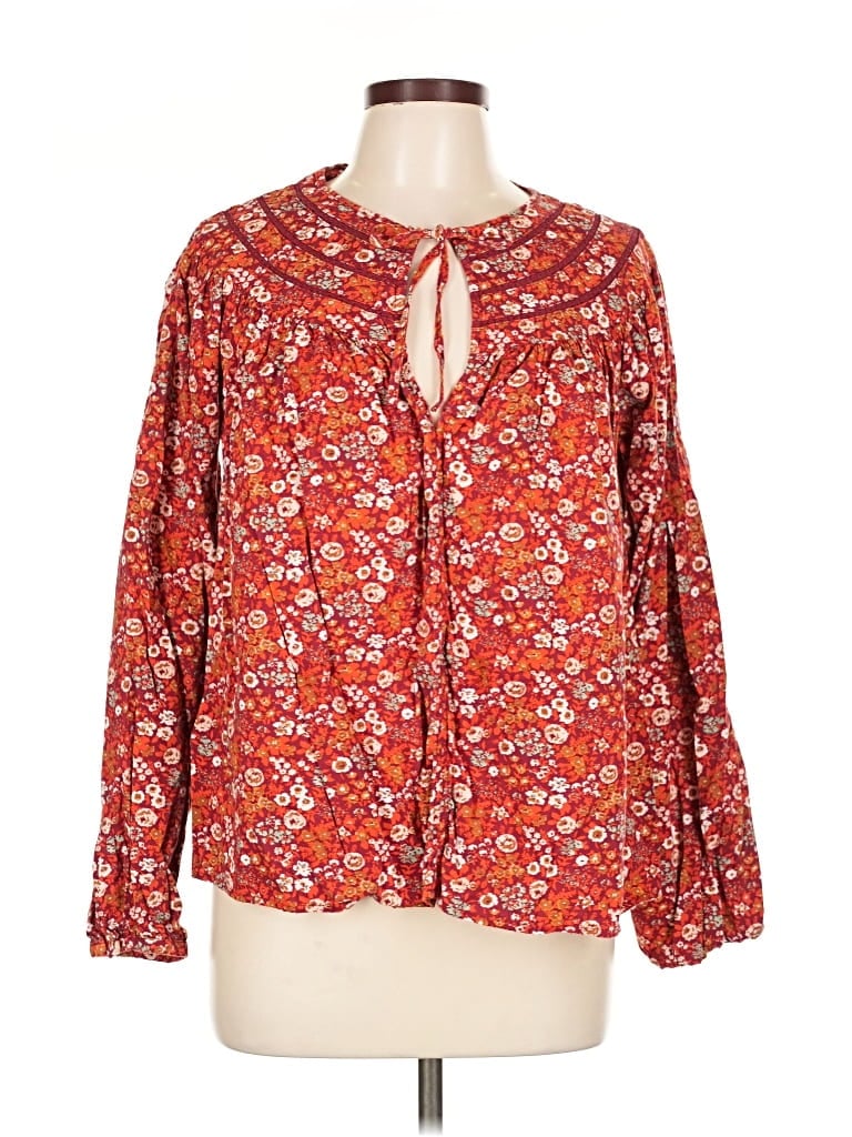 Pre-owned Universal Thread Long Sleeve Blouse In Red
