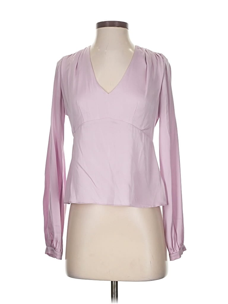 Pre-owned Intermix Long Sleeve Silk Top Pink Plunge Neckline Tops