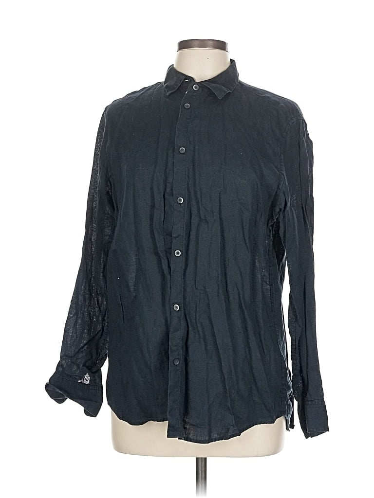 Pre-owned Uniqlo Long Sleeve Button Down Shirt In Blue