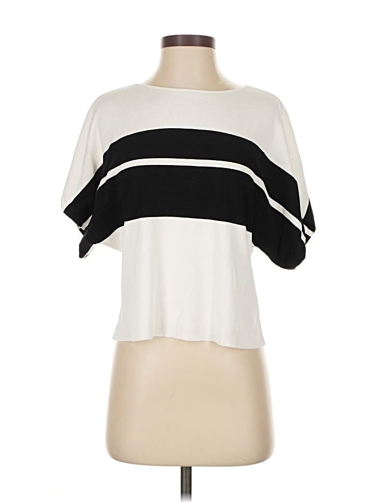 Pre-owned Vince Camuto Short Sleeve Top Ivory Boatneck Tops In White