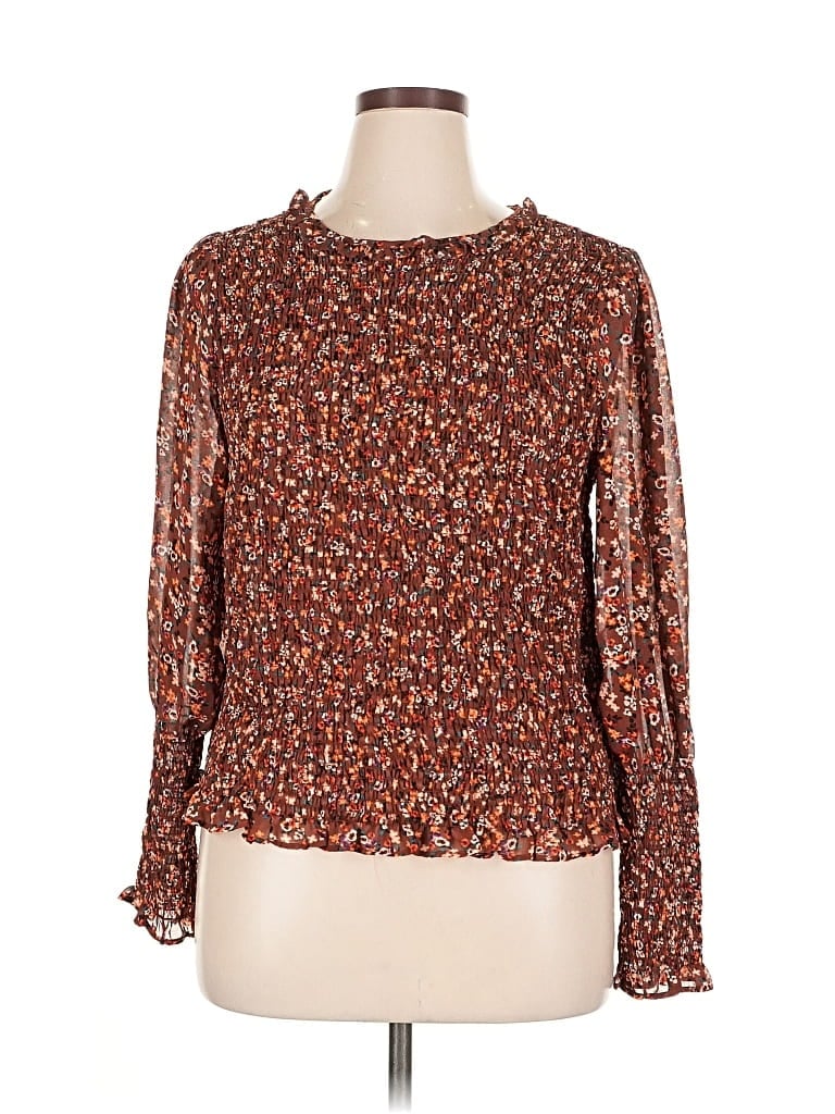 Pre-owned Terra & Sky Long Sleeve Blouse In Brown
