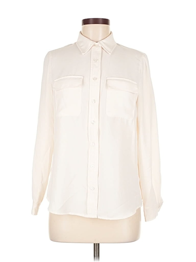 Pre-owned Ak Anne Klein Long Sleeve Blouse In White