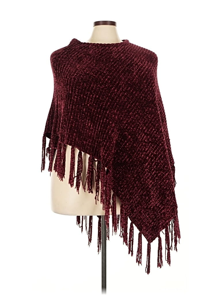 Pre-owned Unbranded Poncho In Burgundy