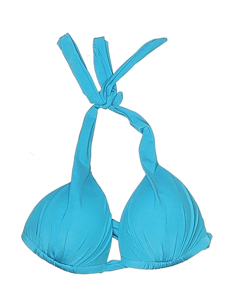 Pre-owned Assorted Brands Swimsuit Top Teal Solid Pattern Swimwear In Blue