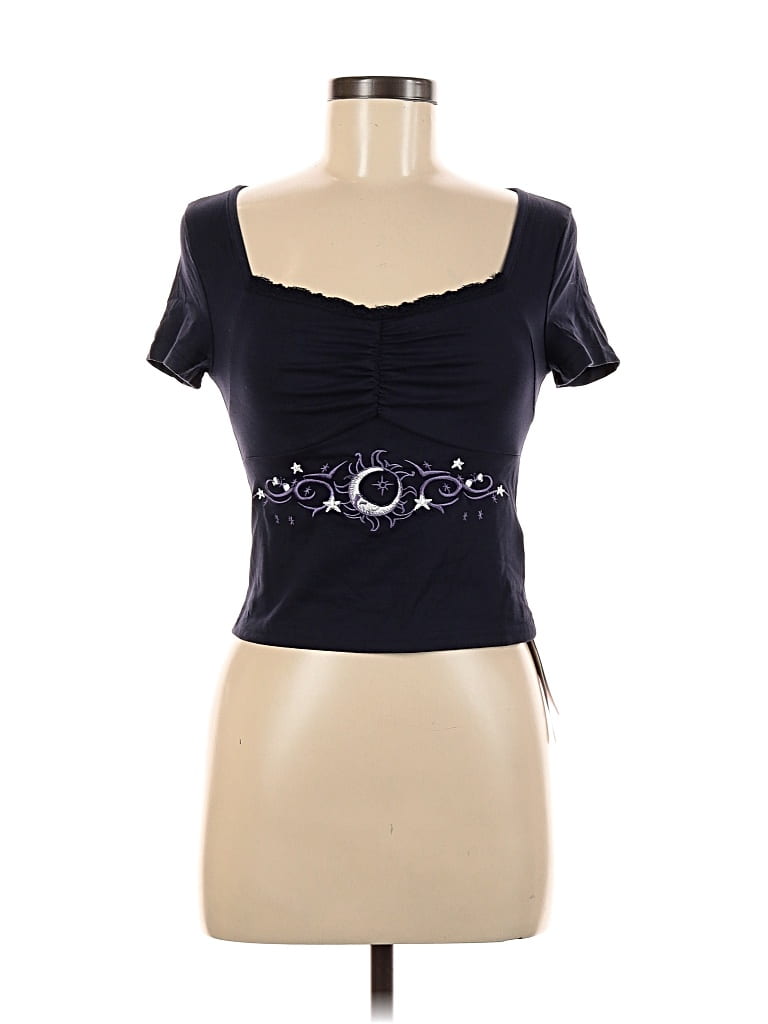 Pre-owned Romwe Short Sleeve Top Black Sweetheart Neckline Tops