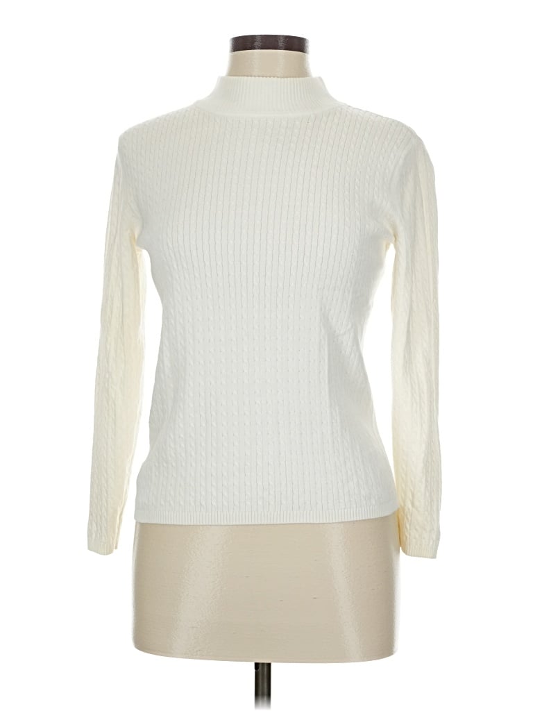 Pre-owned Karen Scott Turtleneck Sweater In White