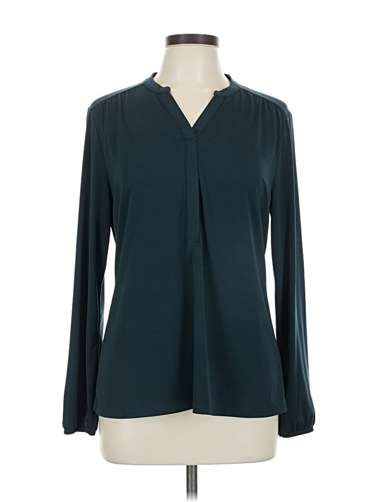Pre-owned Liz Claiborne Long Sleeve Blouse In Blue