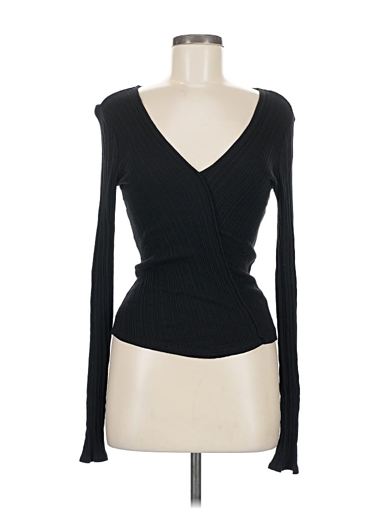 Pre-owned Vince Long Sleeve Top Black Plunge Neckline Tops