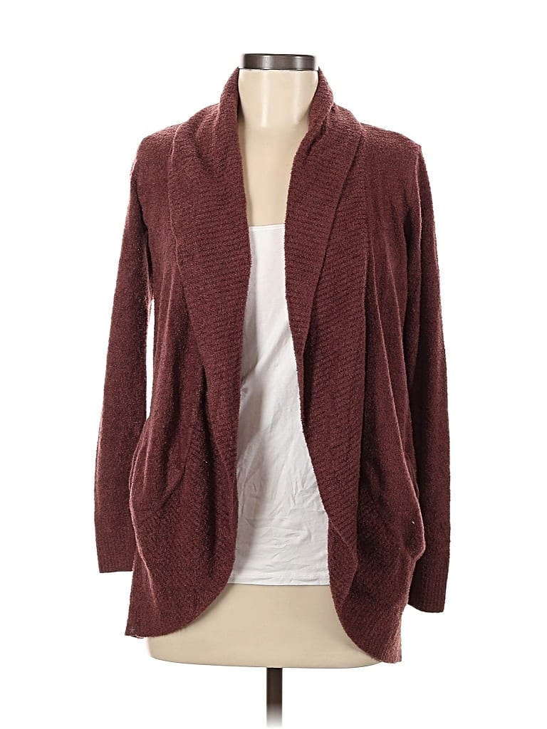 Pre-owned Barefoot Dreams Cozychic Lite Cardigan Sweater In Burgundy