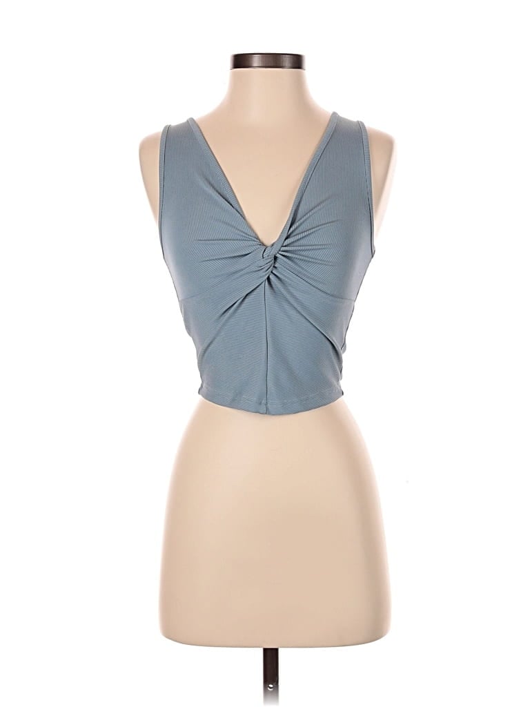 Pre-owned Cider Tank Top Blue Plunge Neckline Tops