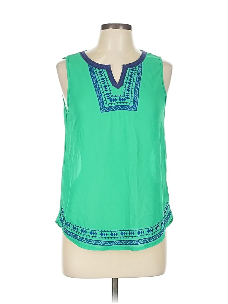 Pre-owned Ya Los Angeles Sleeveless Silk Top Green Keyhole Neckline Tops